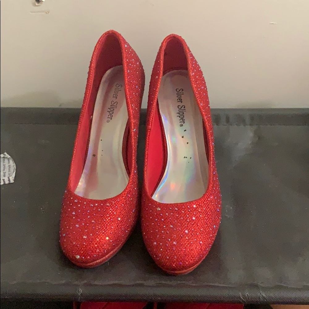 Red Silver Slipper studded heels